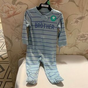Carter’s Child of Mine Blue "Little Brother" All In One w 2 Way Zip Sz 6-9m NWT